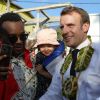Le président de la République Emmanuel Macron visite la ville de Hamjago à Mayotte pour une rencontre avec la population le 22 octobre 2019. © Stéphane Lemouton / bestimage