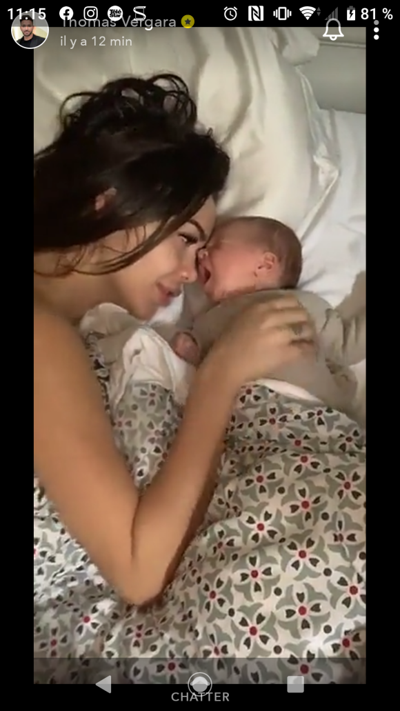 Nabilla Benattia et Thomas Vergara dévoilent en partie le visage de son fils Milann sur Snapchat, le 25 octobre 2019