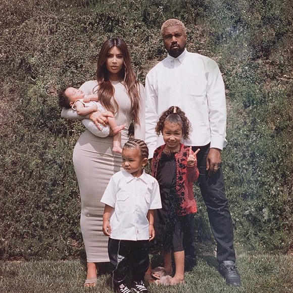 Kim Kardashian, Kanye West et leurs trois enfants Chicago, Saint et North. Avril 2018.