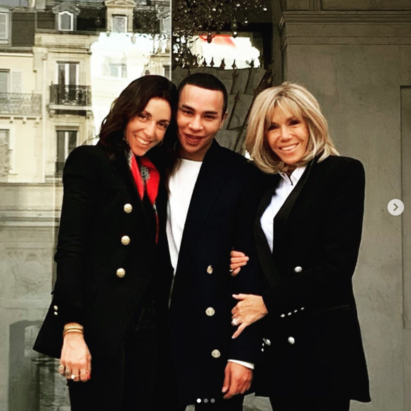 Olivier Rousteing et la réalisatrice Anissa Bonnefont ont été reçus au Palais de l'Élysée par Brigitte Macron, l'épouse du président de la République, Emmanuel Macron. Le 15 novembre 2019.