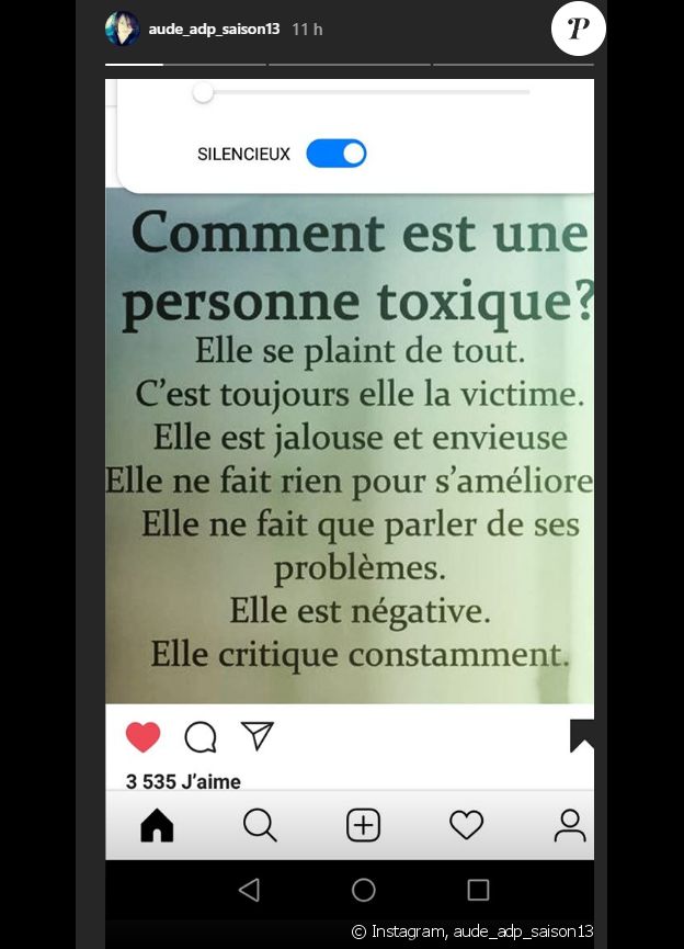 Aude (L'amour est dans le pré) via sa story Instagram - 20 novembre 2019