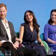 Le prince Harry, Meghan Markle et Catherine Kate Middleton (enceinte), duchesse de Cambridge lors du premier forum annuel de la Fondation Royale à Londres le 28 février 2018.