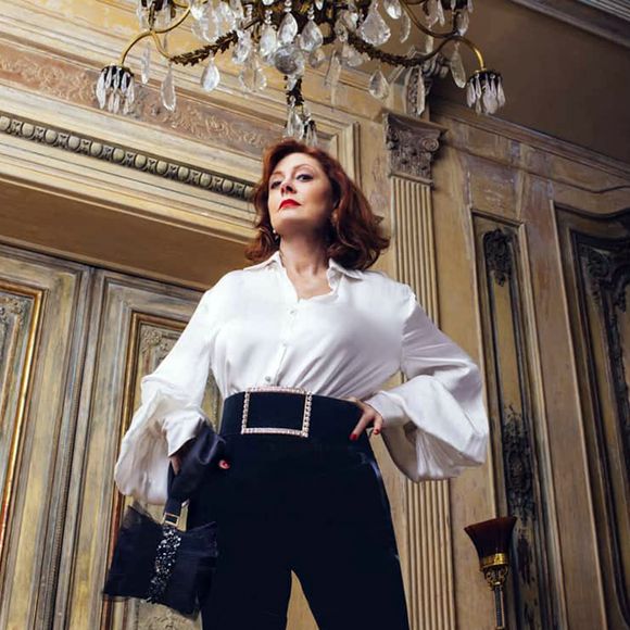 Susan Sarandon participe au spot publicitaire de Roger Vivier avec l'influenceuse Tuna The Dog. Paris. 3 juillet 2019.