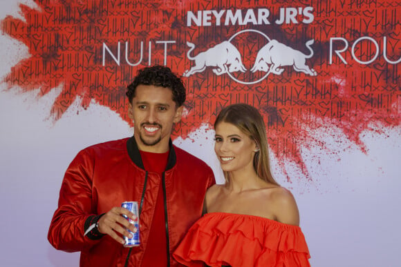 Marquinhos et sa femme Carol Cabrino lors de la soirée d'anniversaire "Neymar JR'S: Nuit Rouge" des 27 ans de Neymar Jr. au Pavillon Gabriel à Paris, France, le 4 février 2019. © Sarah Bastin/Red Bull Content Pool/Bestimage