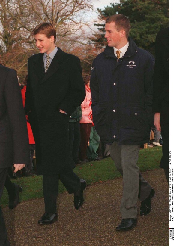 Le prince William et Peter Phillips - Messe de Noël à Sandringham, 1996.