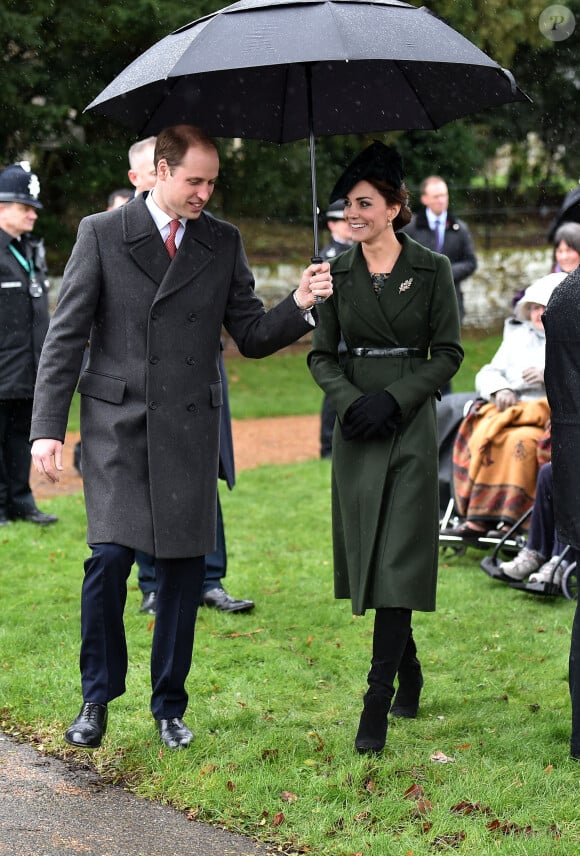Le prince William et Kate Middleton - Les membres de la famille royale d'Angleterre ont assisté à la messe de Noël de l'église de St. Mary Magdalene à Norfolk, le 25 décembre 2015