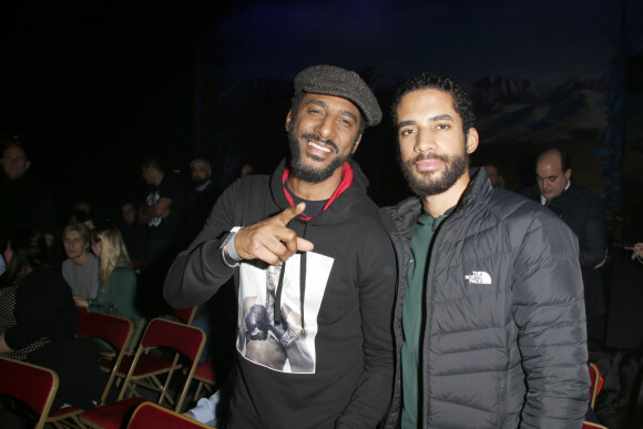 Stomy Bugsy et son fils Bilal assistent au championnat du monde de Kick Boxing au cirque Phénix, sur la Pelouse de Reuilly. Paris, le 12 décembre 2019. © Christophe Aubert via Bestimage