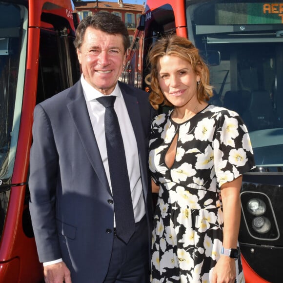 Christian Estrosi, le maire de Nice, et sa femme Laura Tenoudji Estrosi durant l'inauguration de la ligne 2 du tramway sur le quai Napoléon 1er, à Nice le 14 décembre 2019. © Bruno Bebert / Bestimage