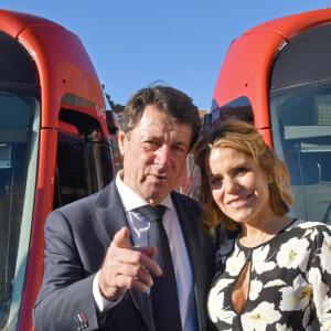 Christian Estrosi, le maire de Nice, et sa femme Laura Tenoudji Estrosi durant l'inauguration de la ligne 2 du tramway sur le quai Napoléon 1er, à Nice le 14 décembre 2019. © Bruno Bebert / Bestimage