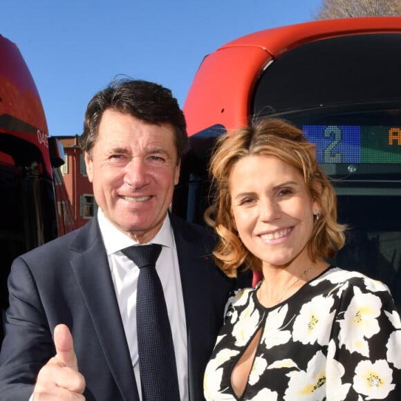 Christian Estrosi, le maire de Nice, et sa femme Laura Tenoudji Estrosi durant l'inauguration de la ligne 2 du tramway sur le quai Napoléon 1er, à Nice le 14 décembre 2019. © Bruno Bebert / Bestimage