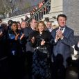 Surya Bonaly, Renaud Muselier, le président du Conseil Regional de PACA, Laura Tenoudji Estrosi, son mari Christian Estrosi, le maire de Nice, et Eric Ciotti, le député de la 1ère circonscription des Alpes-Martimes, durant l'inauguration de la ligne 2 du tramway sur le quai Napoléon 1er, à Nice le 14 décembre 2019. © Bruno Bebert / Bestimage