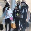 Jade et Joy, Jimmy Refas, Françoise Thibault, la mère de Laeticia Hallyday - Laeticia Hallyday arrive en famille avec ses filles et sa mère à l'aéroport Roissy CDG le 19 novembre 2019.