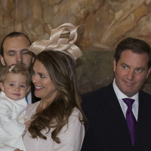 Le prince Daniel, la princesse Madeleine de Suède, enceinte, son mari Christopher (Chris) O'Neill et leur fille princesse Leonore - La famille royale suédoise assiste à une réception lors de la publication des bans du mariage du prince Carl Philip de Suède et de sa fiancée Sofia Hellqvist au palais royal à Stockholm, le 17 mai 2015.