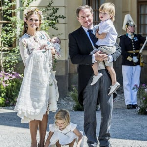 La princesse Madeleine de Suède et son mari, Christopher O'Neill en compagnie de leurs enfants, la princesse Leonore, le prince Nicolas et la princesse Adrienne - Baptême de la princesse Adrienne de Suède à Stockholm au palais de Drottningholm en Suède le 8 juin 2018