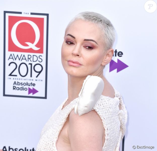 Rose McGowan aux Q Awards 2019, le 16 octobre 2019.