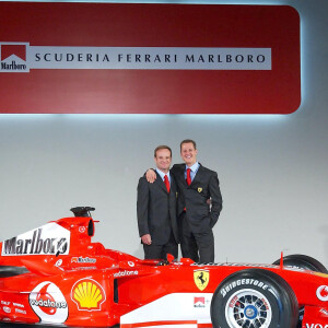 Rubens Barrichello et Michael Schumacher à Maranello le 25 février 2005.