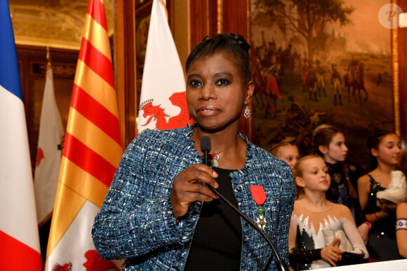 Exclusif - Surya Bonaly reçoit les Insignes de Chevalier dans l'Ordre de la Légion d'Honneur par le maire de Nice, Christian Estrosi, dans les salons du Musée Masséna. Nice, le 13 décembre 2019. © Bruno Bebert / Bestimage