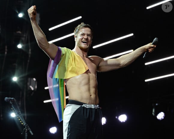 Dan Reynolds - Le groupe de rock Imagine Dragons en concert au Coral Sky Amphitheatre à West Palm Beach en Floride, le 9 aout 2018.