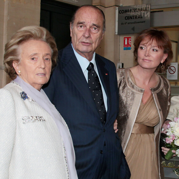 Jacques, Claude et Bernadette Chirac - Mariage de Claude Chirac et Frédéric Salat-Baroux à la mairie du 6e arrondissement de Paris le 11 février 2011.