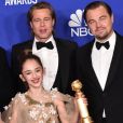 Julia Butters, Brad Pitt et Leonardo DiCaprio - Pressroom de la 77e cérémonie annuelle des Golden Globe Awards au Beverly Hilton Hotel à Los Angeles, le 5 janvier 2020.