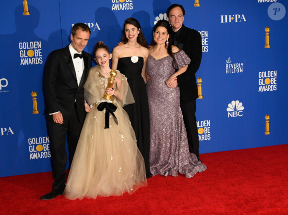 David Heyman, Julia Butters, Margaret Qualley, Shannon McIntosh et Quentin Tarantino - Pressroom de la 77e cérémonie annuelle des Golden Globe Awards au Beverly Hilton Hotel à Los Angeles, le 5 janvier 2020.