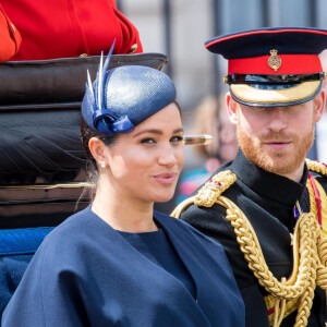 Le prince Harry, duc de Sussex, et Meghan Markle, duchesse de Sussex, première apparition publique de la duchesse depuis la naissance du bébé royal Archie lors de la parade Trooping the Colour 2019, célébrant le 93ème anniversaire de la reine Elisabeth II, au palais de Buckingham, Londres, le 8 juin 2019.