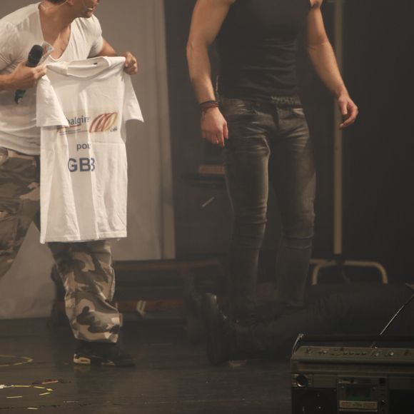 Chris Keller (GSquad), Allan Theo, Frank Delay (2be3) - Les artistes de la pièce de théâtre "Boys Band Forever" sur la scène de l'Apollo Théâtre à Paris. Le 23 mars 2018 © Marc Ausset-Lacroix / Bestimage