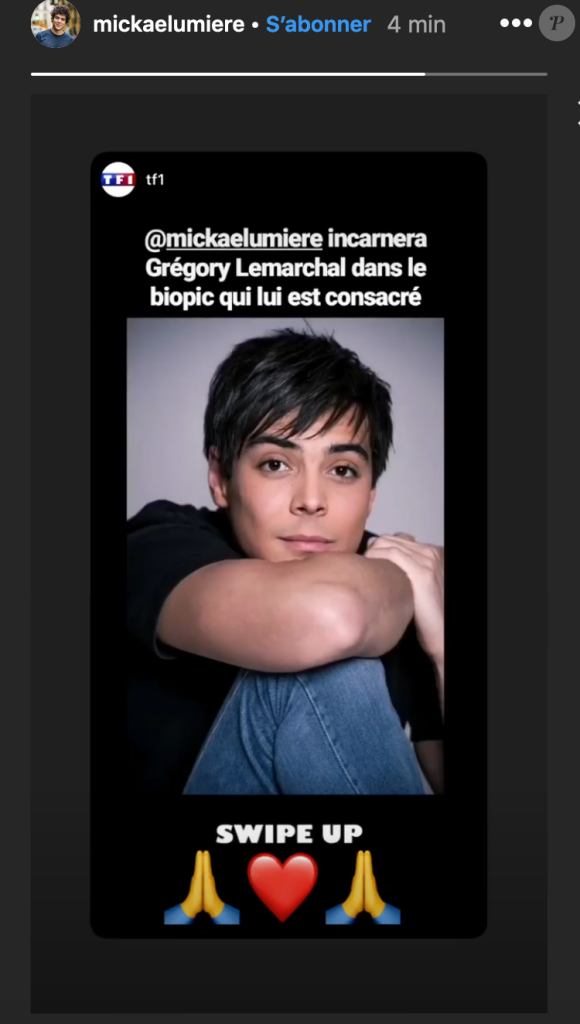 Mickaël Lumière choisi pour incarner Grégory Lemarchal dans le biopic qui lui est consacré - Instagram, 5 décembre 2019.