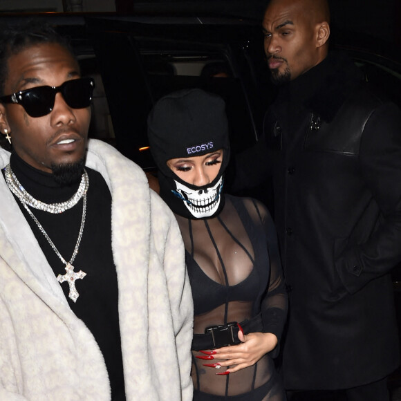 Cardi B et son mari Offset (Migos) dans un restaurant parisien en mage de la Fashion Week de Paris, le jeudi 16 janvier 2020. Il seraient ensuite partis en boîte de nuit.