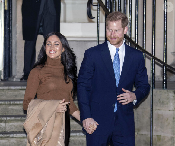 Meghan Markle, duchesse de Sussex, et le prince Harry, duc de Sussex, le 7 janvier 2020 lors de leur visite à la Maison du Canada à Londres suite à leur séjour outre-Atlantique dans les semaines précédentes.
