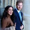 Meghan Markle, duchesse de Sussex, et le prince Harry, duc de Sussex, le 7 janvier 2020 lors de leur visite à la Maison du Canada à Londres suite à leur séjour outre-Atlantique dans les semaines précédentes.