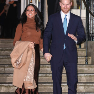 Meghan Markle, duchesse de Sussex, et le prince Harry, duc de Sussex, le 7 janvier 2020 lors de leur visite à la Maison du Canada à Londres suite à leur séjour outre-Atlantique dans les semaines précédentes.