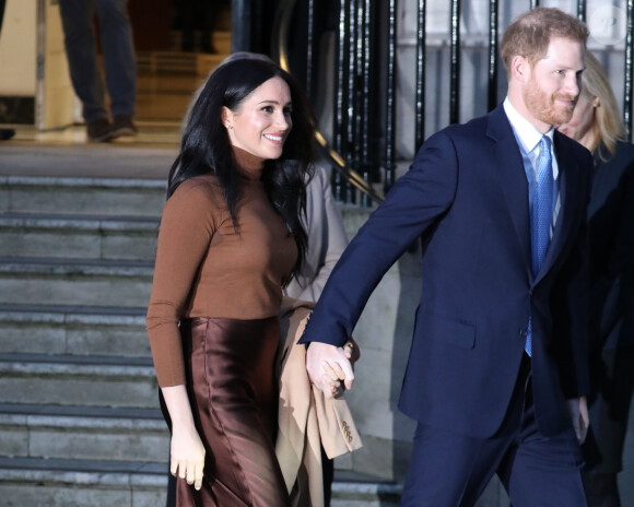 Meghan Markle, duchesse de Sussex, et le prince Harry, duc de Sussex, le 7 janvier 2020 lors de leur visite à la Maison du Canada à Londres suite à leur séjour outre-Atlantique dans les semaines précédentes.