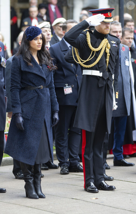 Le prince Harry, duc de Sussex, et Meghan Markle, duchesse de Sussex, assistent au 91ème 'Remembrance Day' à Westminster Abbey, le 7 novembre 2019.