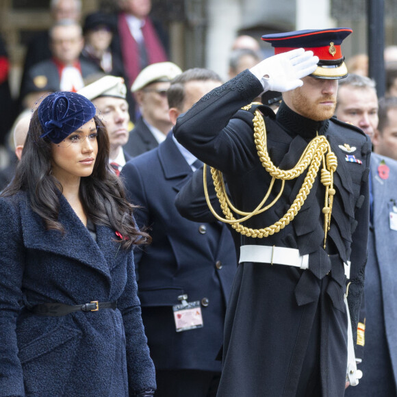 Le prince Harry, duc de Sussex, et Meghan Markle, duchesse de Sussex, assistent au 91ème 'Remembrance Day' à Westminster Abbey, le 7 novembre 2019.