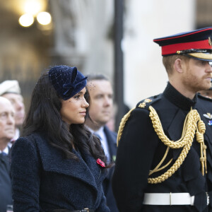 Le prince Harry, duc de Sussex, et Meghan Markle, duchesse de Sussex, assistent au 91ème 'Remembrance Day' à Westminster Abbey, le 7 novembre 2019.