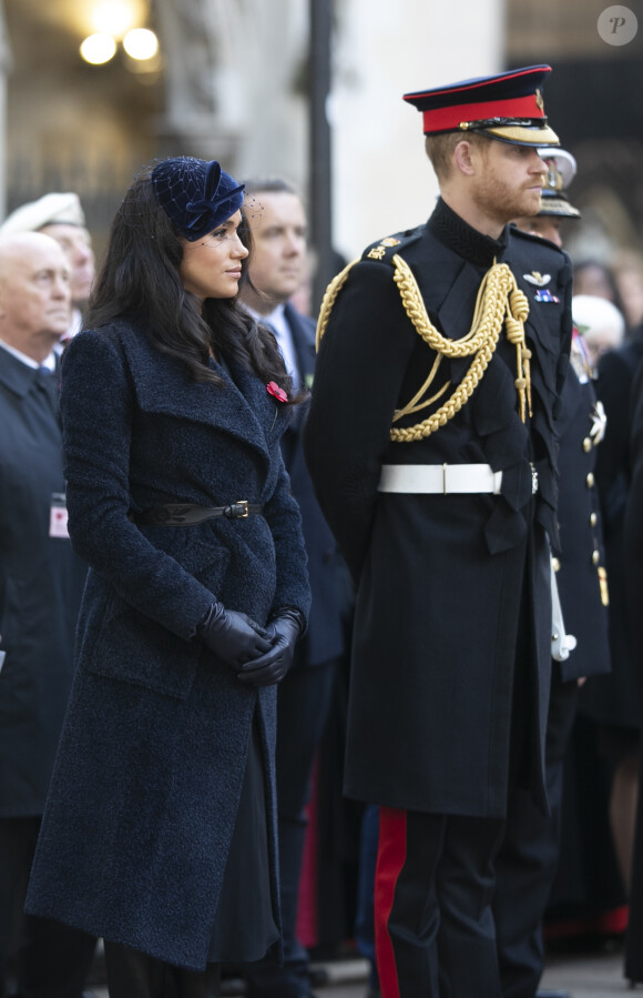 Le prince Harry, duc de Sussex, et Meghan Markle, duchesse de Sussex, assistent au 91ème 'Remembrance Day' à Westminster Abbey, le 7 novembre 2019.