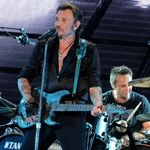 Exclusif - David Hallyday - Johnny Hallyday en duo pour son 2eme concert de la tournee "Born Rocker Tour" au POPB de Bercy a Paris. Le 15 juin 2013.