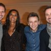 Exclusif - Gauthier Destenay, Karine Le Marchand, Jeanfi Janssens, Xavier Bettel, premier ministre du Luxembourg - People en backstage du spectacle "Jeanfi Janssens atterrit à l'Olympia" à Paris le 9 janvier 2020. © Coadic Guirec/Bestimage