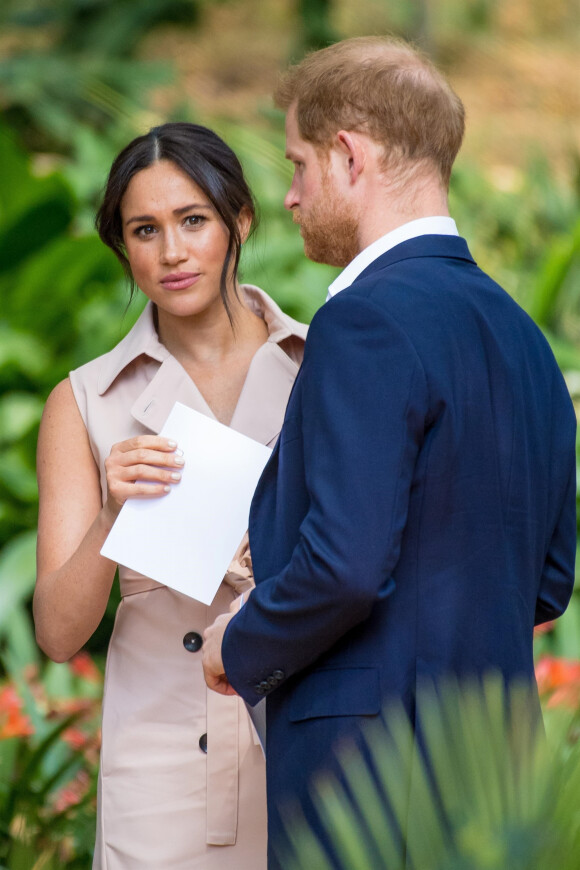 Le prince Harry, duc de Sussex, et Meghan Markle, duchesse de Sussex, se rendent à la réception des industries créatives et des entreprises à Johannesburg, le 2 octobre 2019.