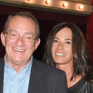 Semi-exclusif - Jean-Pierre Pernaut et sa femme Nathalie Marquay - Les célébrités lors de la générale de la pièce de théâtre "La Tête Dans Les Etoiles" au Théâtre de la Gaîté-Montparnasse à Paris, France, le 24 mai 2018. © Coadic Guirec/Bestimage