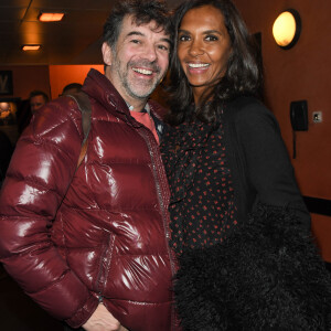 Exclusif - Stéphane Plaza, Karine Le Marchand - People en backstage du spectacle "Jeanfi Janssens atterrit à l'Olympia" à Paris le 9 janvier 2020. © Coadic Guirec/Bestimage