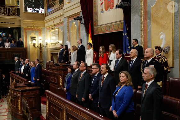 Le roi Felipe VI d'Espagne, accompagné de sa femme la reine Letizia et de leurs filles la princesse Leonor des Asturies et l'infante Sofia, présidait à la cérémonie d'ouverture de la XIVe législature au Parlement espagnol, le 3 février 2020 à Madrid.