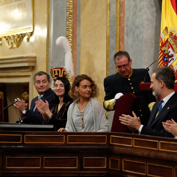 Le roi Felipe VI d'Espagne, accompagné de sa femme la reine Letizia et de leurs filles la princesse Leonor des Asturies et l'infante Sofia, présidait à la cérémonie d'ouverture de la XIVe législature au Parlement espagnol, le 3 février 2020 à Madrid.