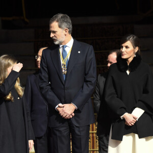 Le roi Felipe VI d'Espagne, accompagné de sa femme la reine Letizia et de leurs filles la princesse Leonor des Asturies et l'infante Sofia, présidait à la cérémonie d'ouverture de la XIVe législature au Parlement espagnol, le 3 février 2020 à Madrid.