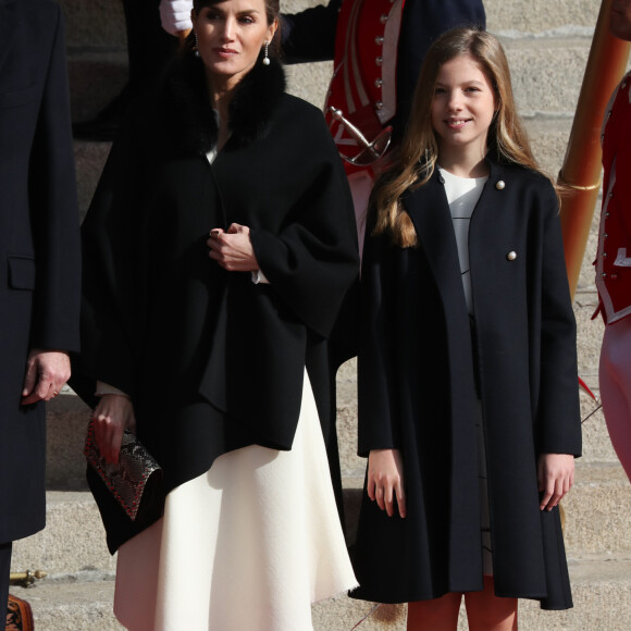 Le roi Felipe VI d'Espagne, accompagné de sa femme la reine Letizia et de leurs filles la princesse Leonor des Asturies et l'infante Sofia, présidait à la cérémonie d'ouverture de la XIVe législature au Parlement espagnol, le 3 février 2020 à Madrid.