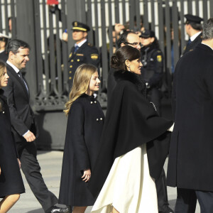 Le roi Felipe VI d'Espagne, accompagné de sa femme la reine Letizia et de leurs filles la princesse Leonor des Asturies et l'infante Sofia, présidait à la cérémonie d'ouverture de la XIVe législature au Parlement espagnol, le 3 février 2020 à Madrid.