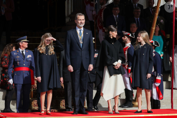 Le roi Felipe VI d'Espagne, accompagné de sa femme la reine Letizia et de leurs filles la princesse Leonor des Asturies et l'infante Sofia, présidait à la cérémonie d'ouverture de la XIVe législature au Parlement espagnol, le 3 février 2020 à Madrid.