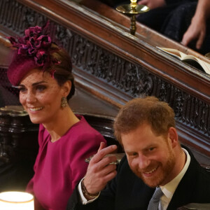 Le prince William, duc de Cambridge, et Catherine (Kate) Middleton, duchesse de Cambridge, Le prince Harry, duc de Sussex, et Meghan Markle, duchesse de Sussex - Cérémonie de mariage de la princesse Eugenie d'York et Jack Brooksbank en la chapelle Saint-George au château de Windsor, Royaume Uni le 12 octobre 2018.