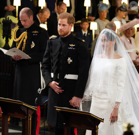 Le prince William, duc de Cambridge, Le prince Harry et Meghan Markle, duchesse de Sussex - Cérémonie de mariage du prince Harry et de Meghan Markle en la chapelle Saint-George au château de Windsor, Royaume Uni, le 19 mai 2018.